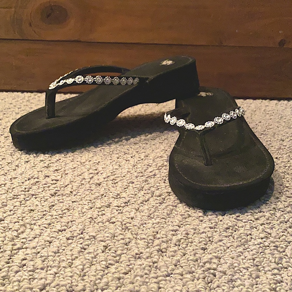 Y2K Rhinestone Platform Wedge Flip Flops Size 8